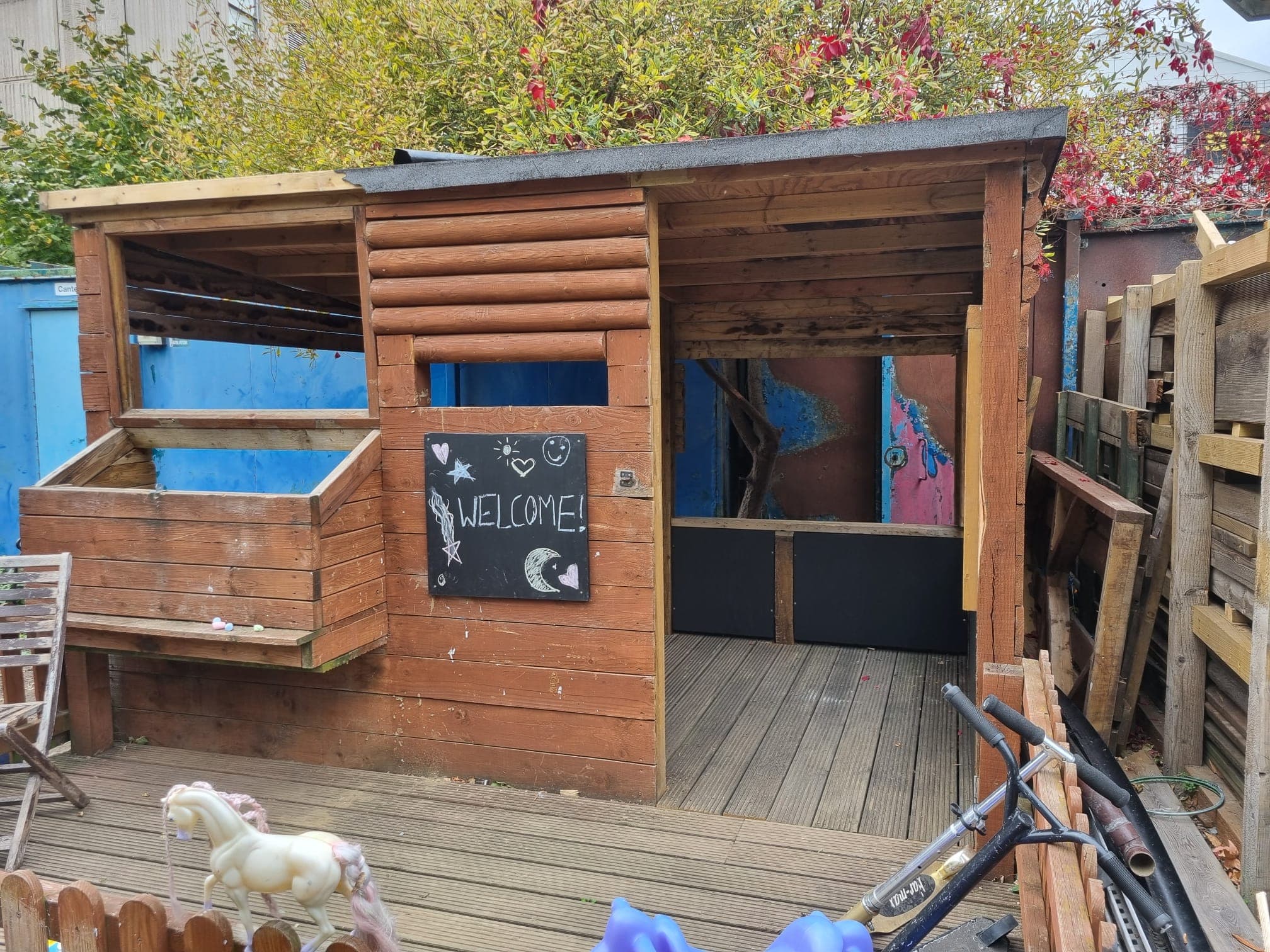The converted outdoor chill-out area at Stewarts Road Adventure Playground